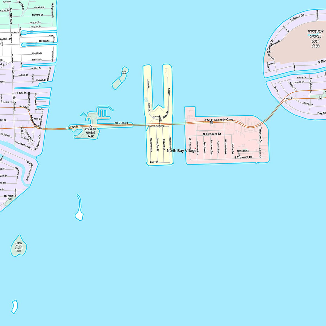 Premium Style Wall Map of Miami Beach FL.