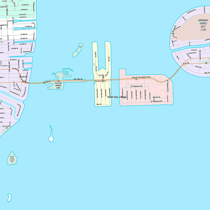Premium Style Wall Map of Miami Beach FL.