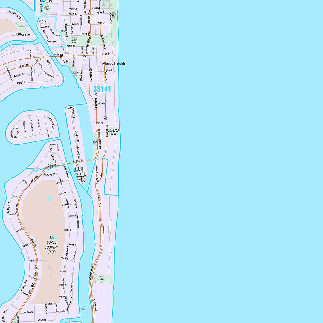 Premium Style Wall Map of Miami Beach FL.