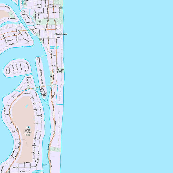 Premium Style Wall Map of Miami Beach FL.