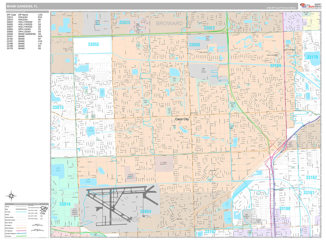 Premium Style Wall Map of Miami Gardens, FL