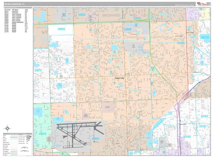 Premium Style Wall Map of Miami Gardens, FL