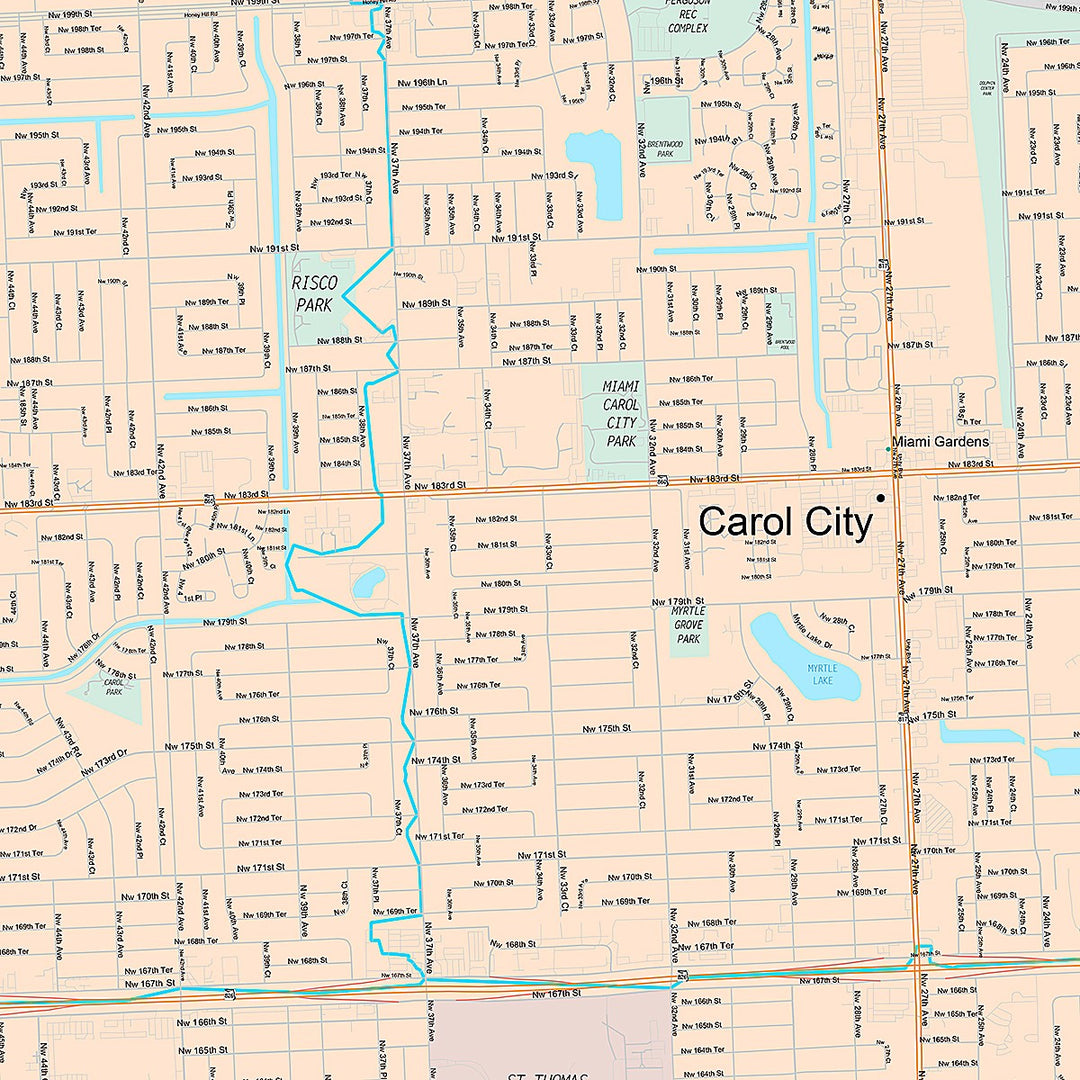 Premium Style Wall Map of Miami Gardens, FL