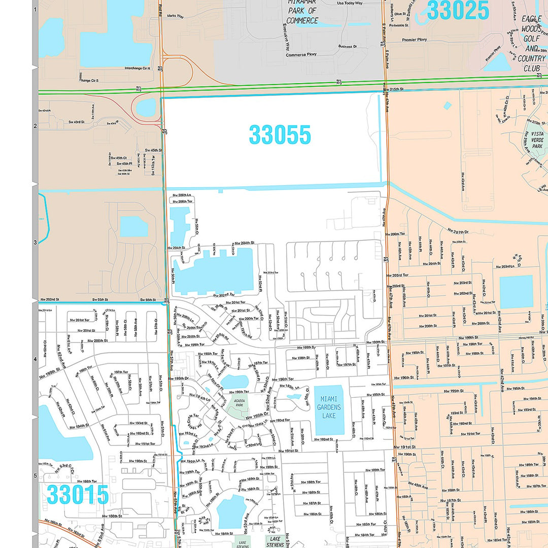 Premium Style Wall Map of Miami Gardens, FL