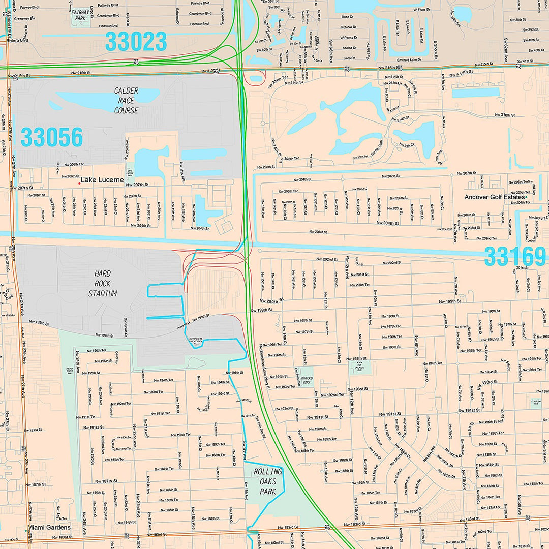 Premium Style Wall Map of Miami Gardens, FL