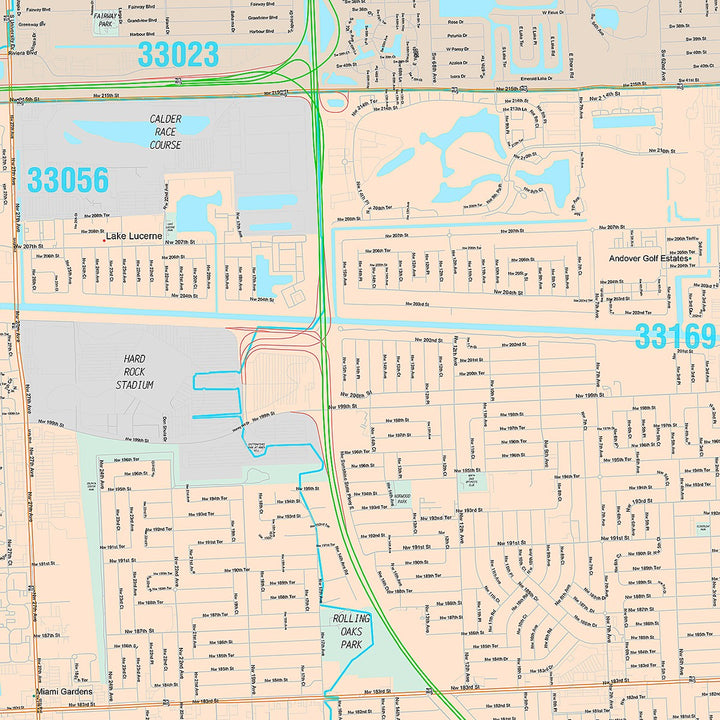 Premium Style Wall Map of Miami Gardens, FL