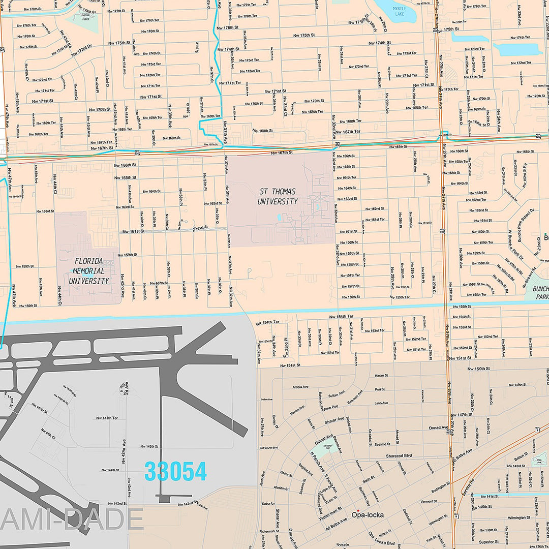 Premium Style Wall Map of Miami Gardens, FL