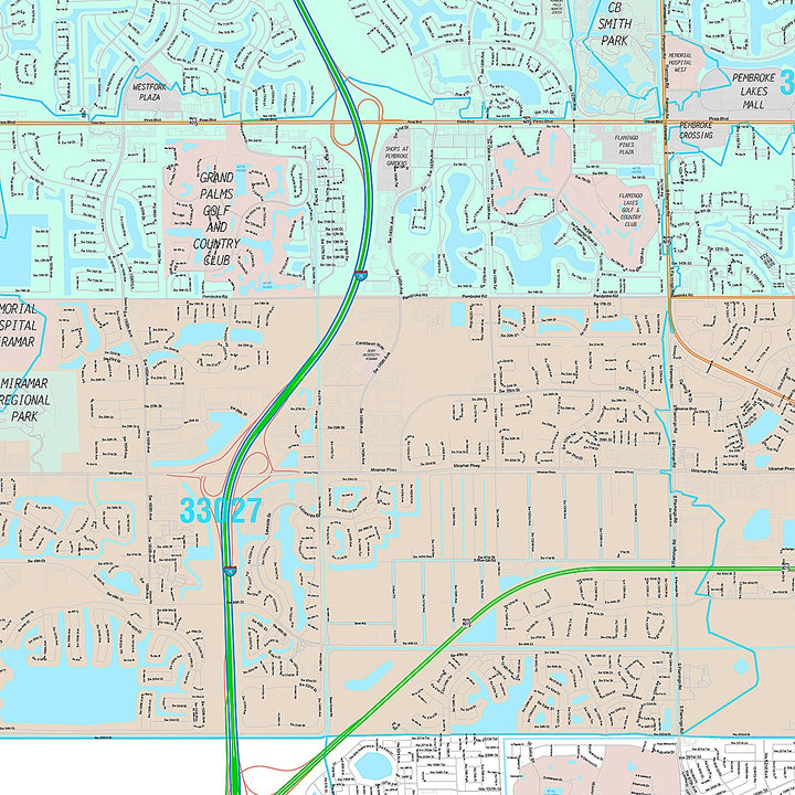 Premium Style Wall Map of Miramar, FL