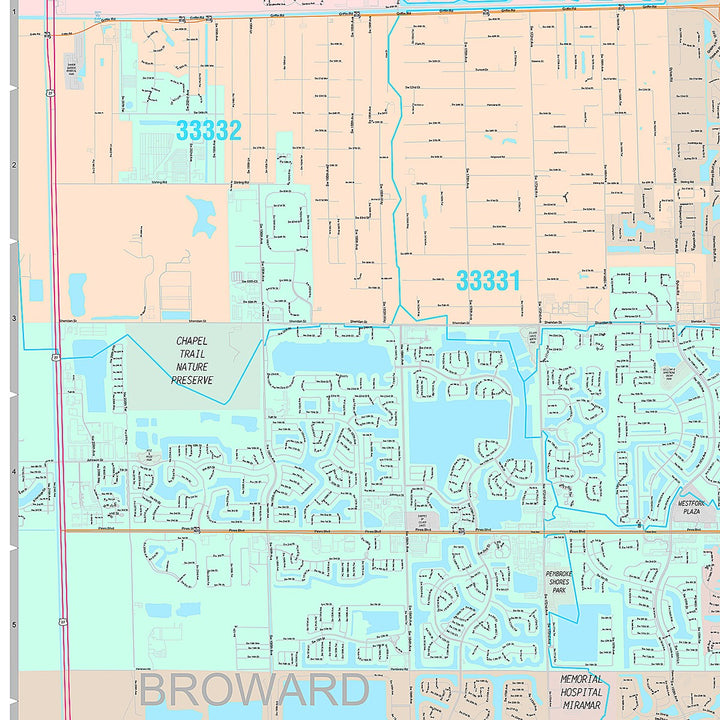Premium Style Wall Map of Miramar, FL