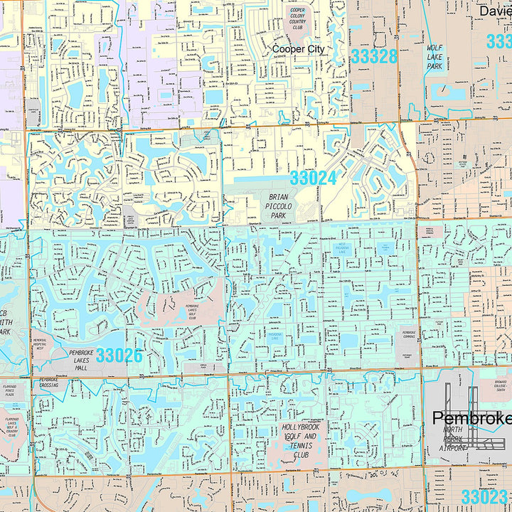 Premium Style Wall Map of Miramar, FL