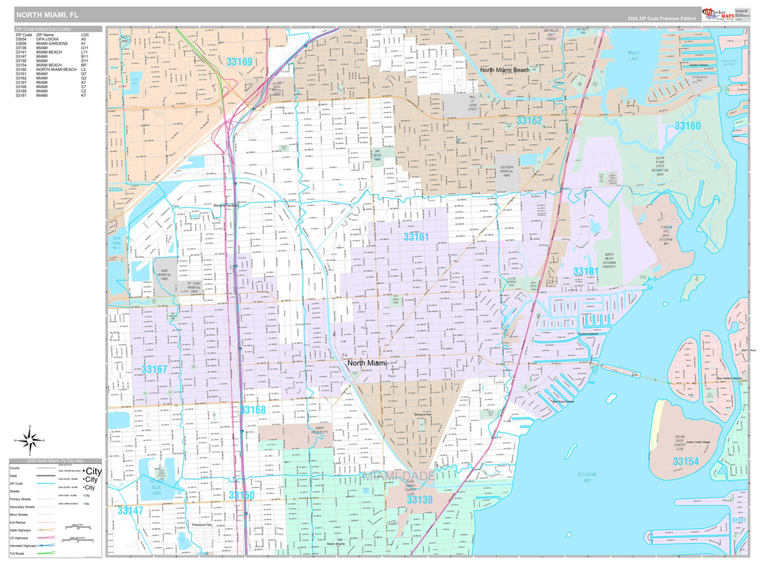 Premium Style Wall Map of North Miami, FL