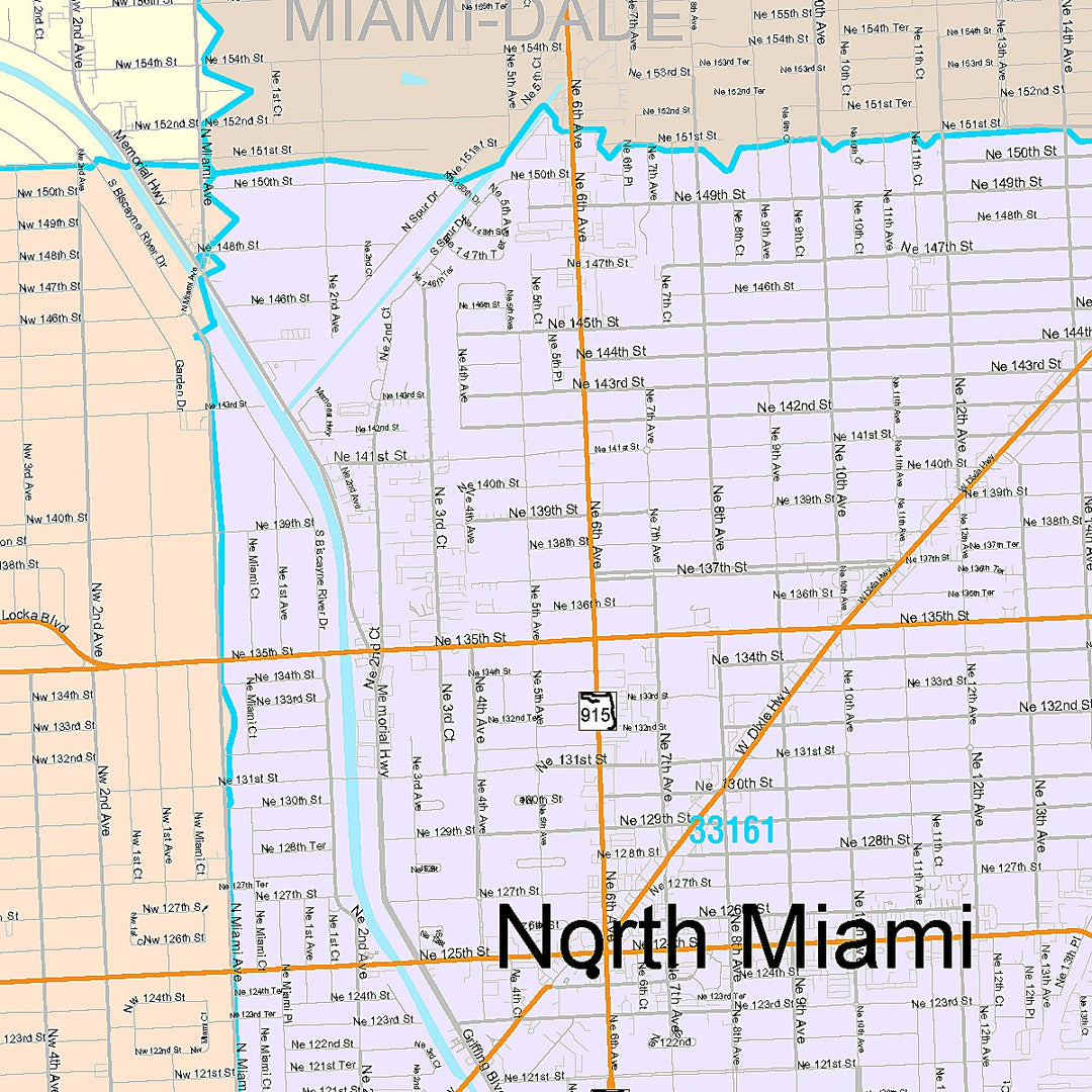 Color Cast Zip Code Style Wall Map of North Miami, FL