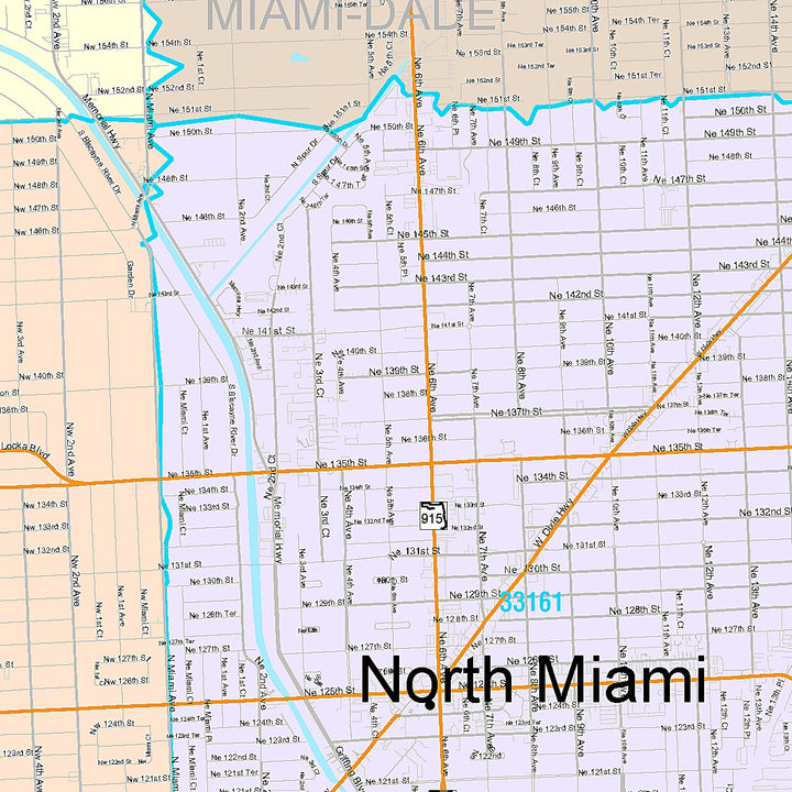 Color Cast Zip Code Style Wall Map of North Miami, FL – American Map Store