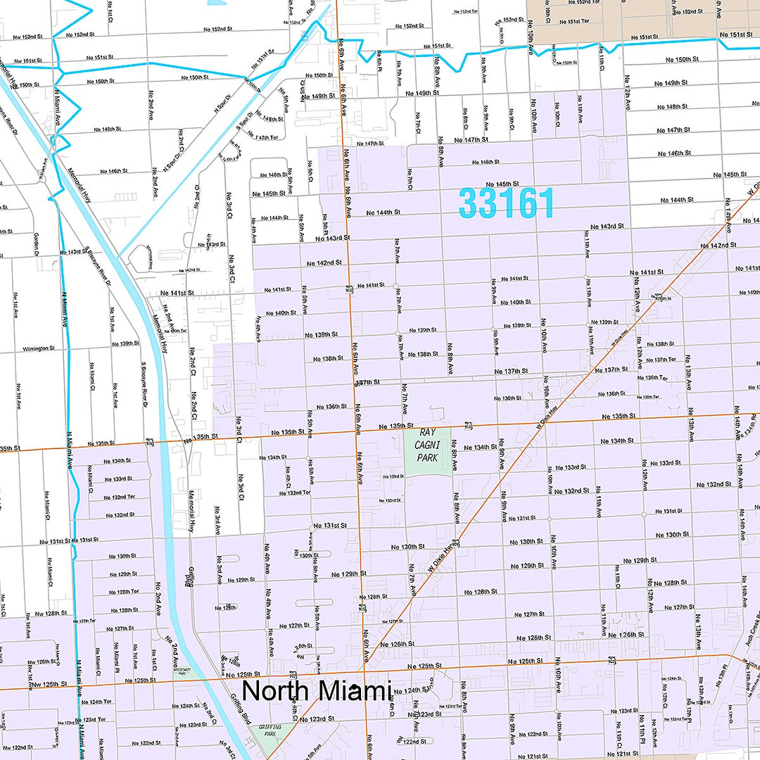 Premium Style Wall Map of North Miami, FL