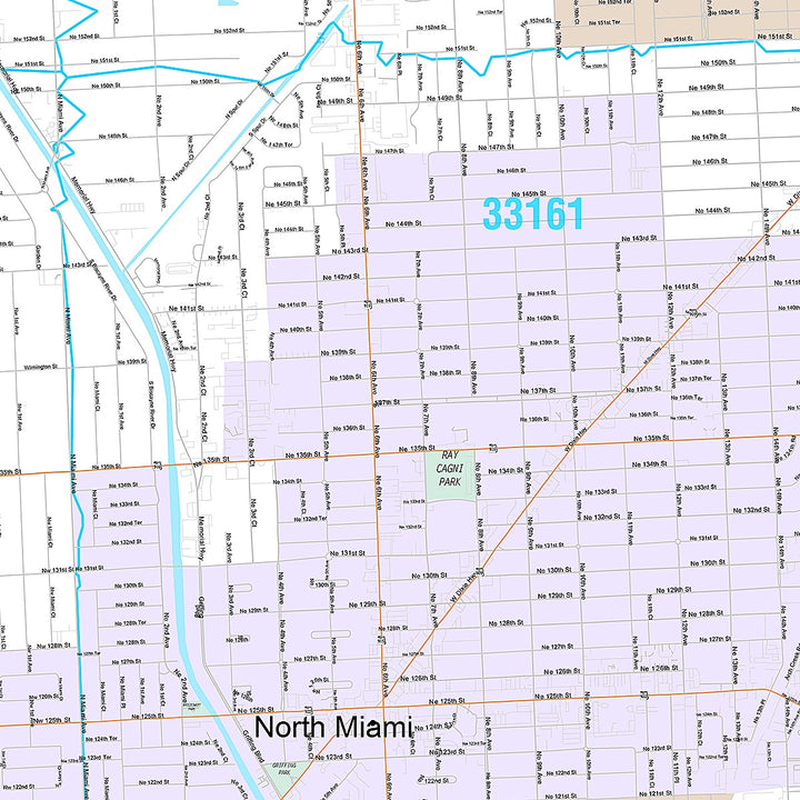 Premium Style Wall Map of North Miami, FL