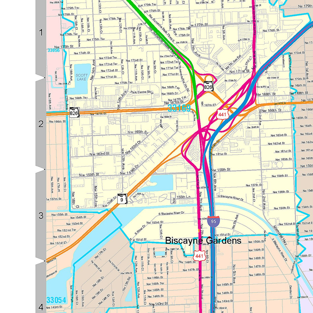 Color Cast Zip Code Style Wall Map of North Miami, FL