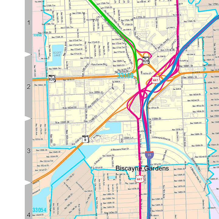 Color Cast Zip Code Style Wall Map of North Miami, FL