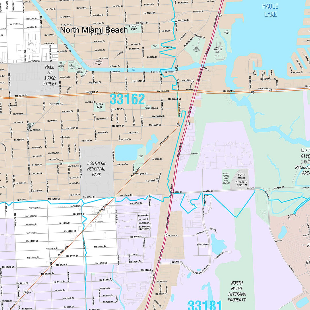 Premium Style Wall Map of North Miami, FL