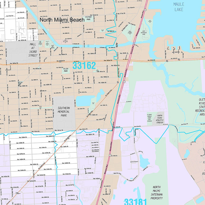 Premium Style Wall Map of North Miami, FL