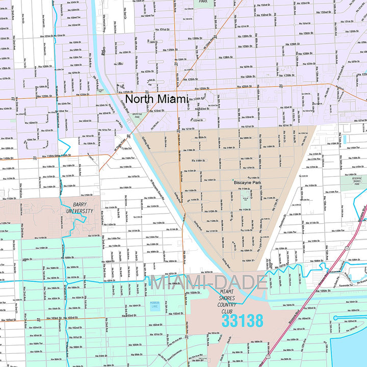 Premium Style Wall Map of North Miami, FL