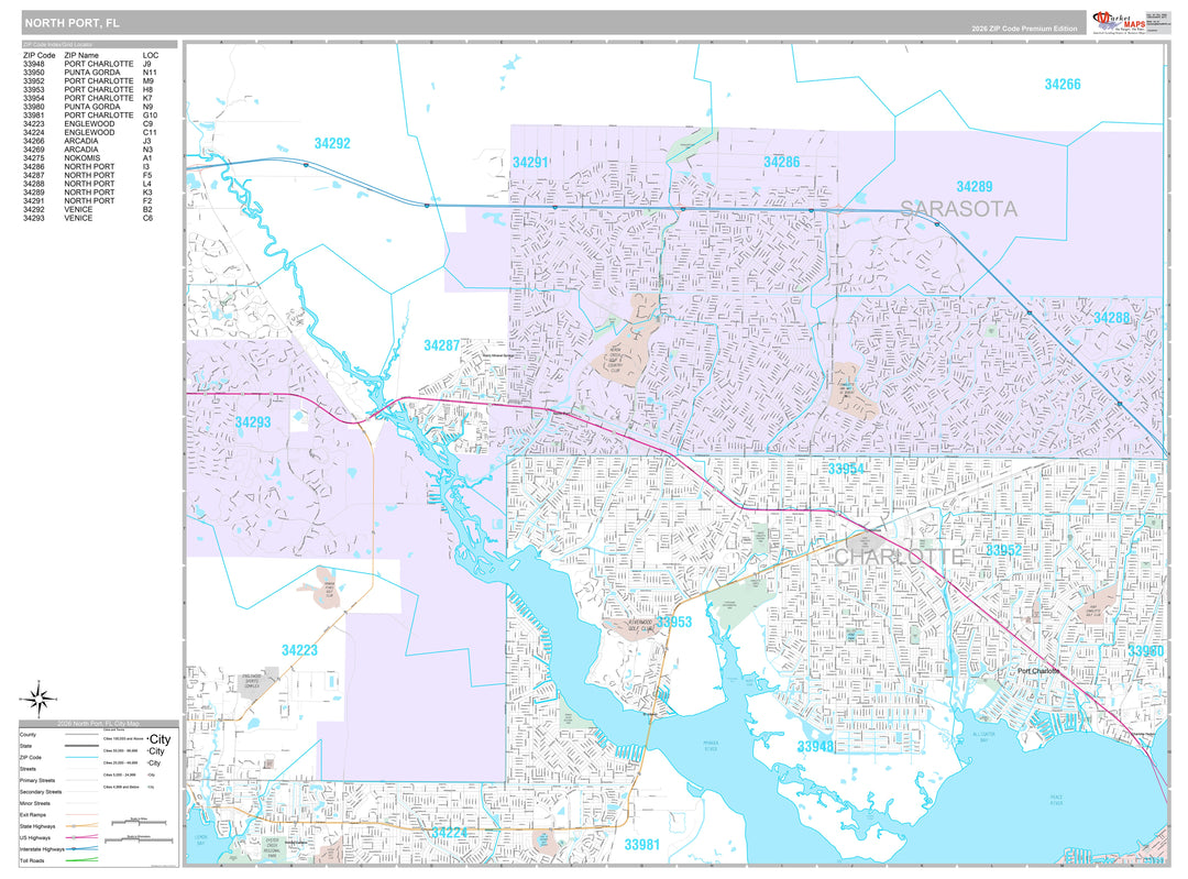 Premium Style Wall Map of North Port, FL