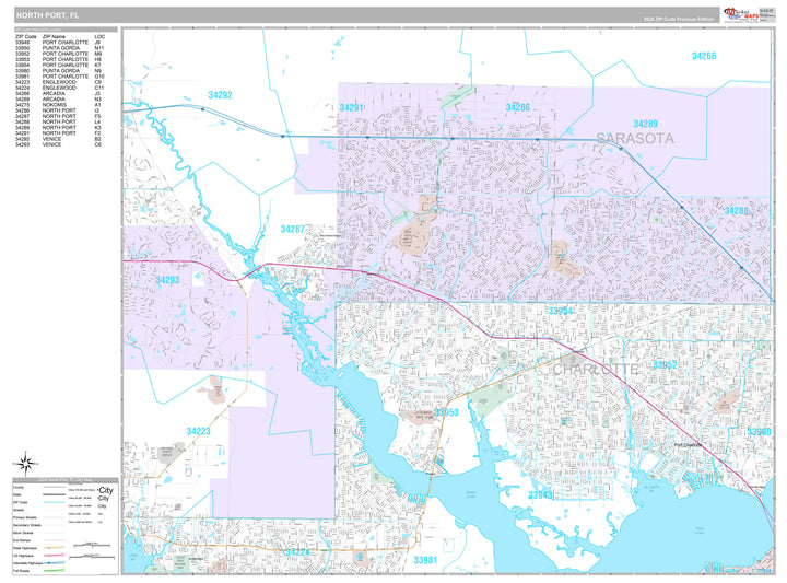 Premium Style Wall Map of North Port, FL