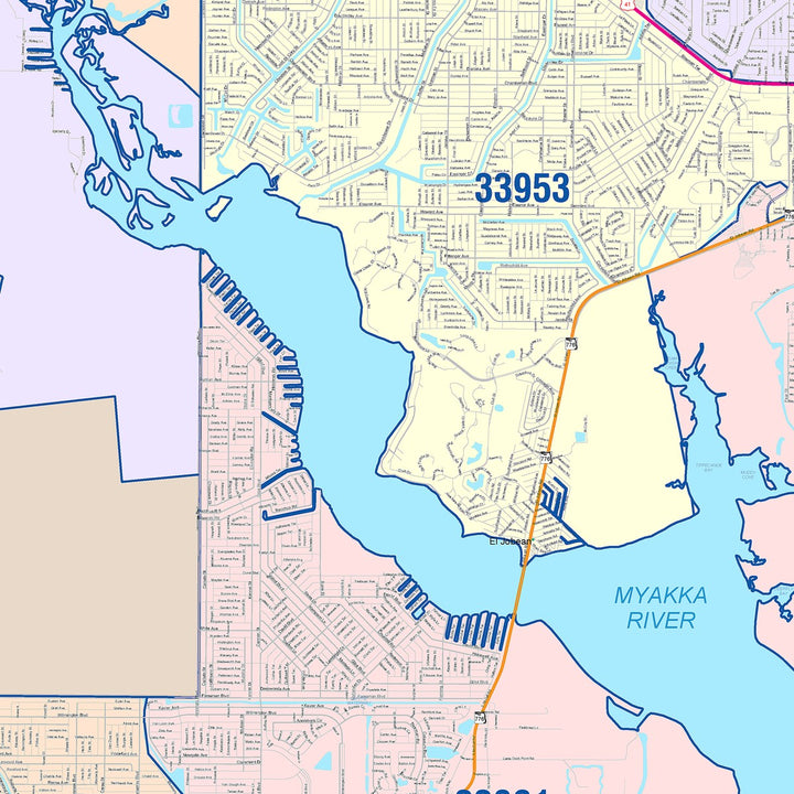 Color Cast Zip Code Style Wall Map of North Port, FL