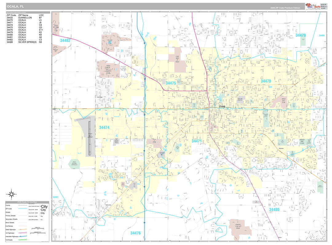 Premium Style Wall Map of Ocala, FL