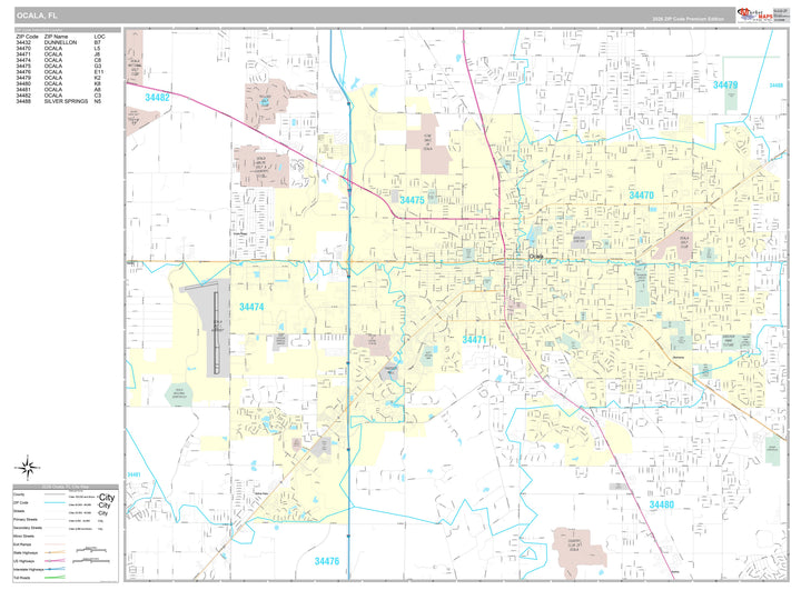 Premium Style Wall Map of Ocala, FL
