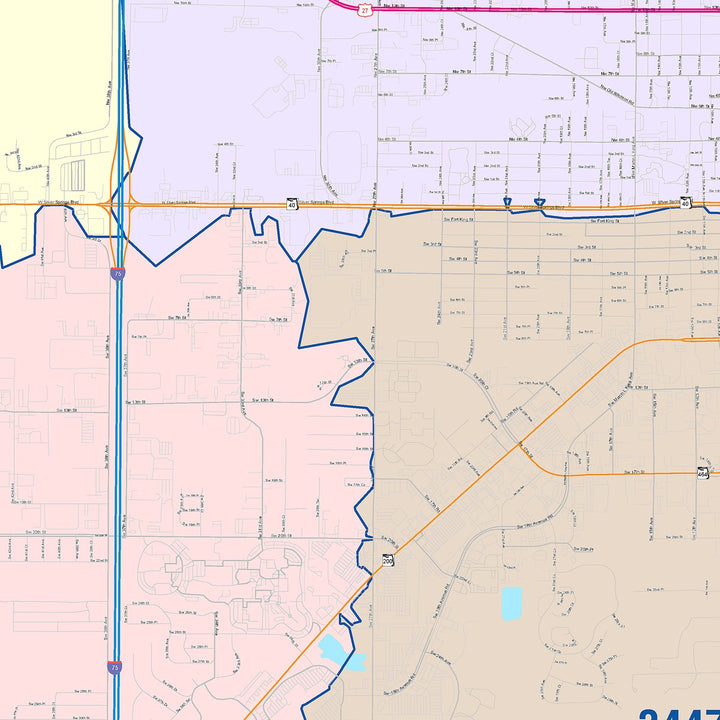 Color Cast Zip Code Style Wall Map of Ocala, FL