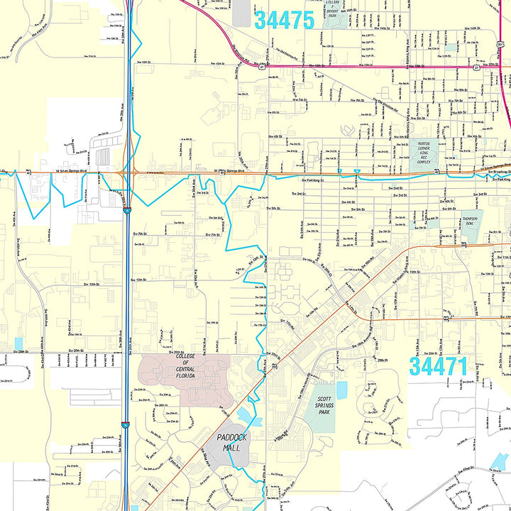 Premium Style Wall Map of Ocala, FL