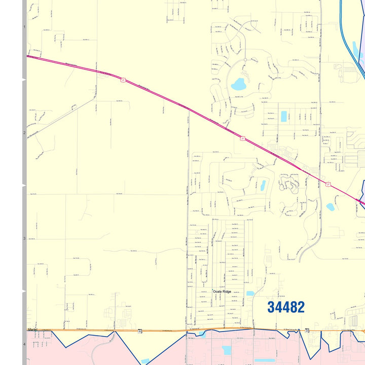 Color Cast Zip Code Style Wall Map of Ocala, FL