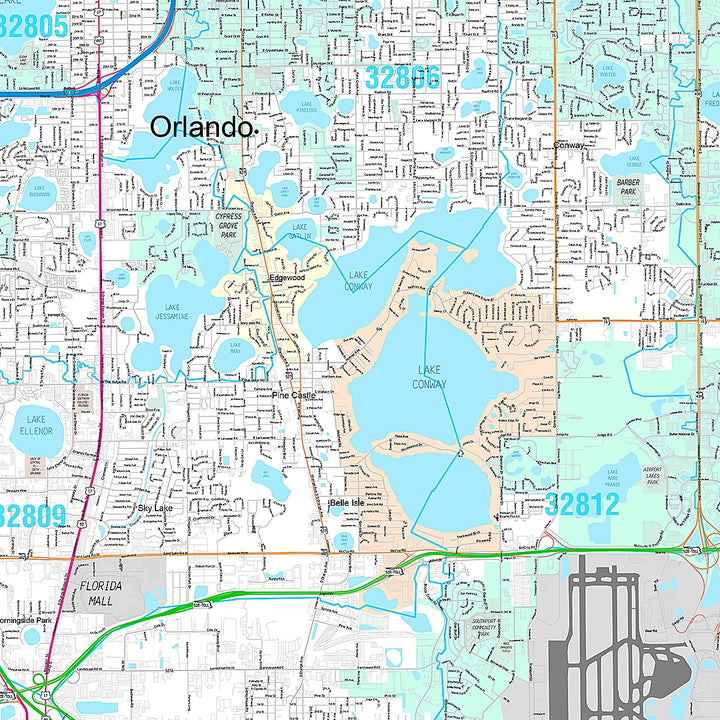 Premium Style Wall Map of Orlando FL.