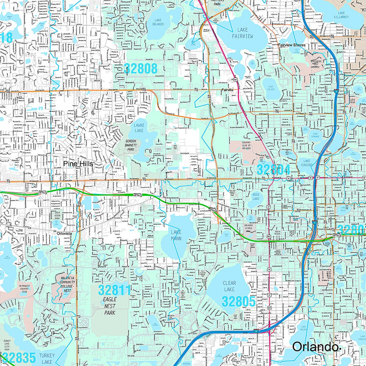 Premium Style Wall Map of Orlando FL.