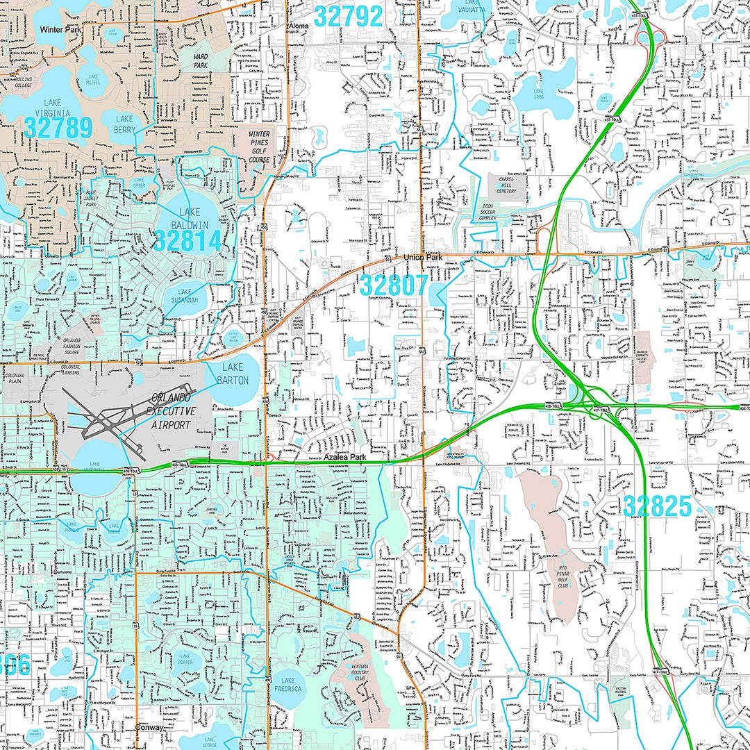 Premium Style Wall Map of Orlando FL.