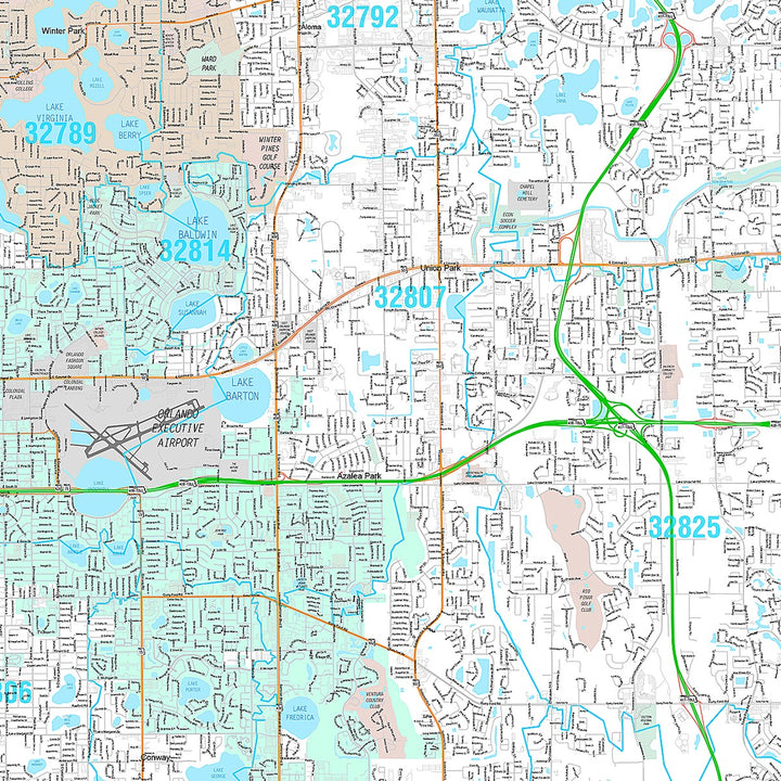 Premium Style Wall Map of Orlando FL.