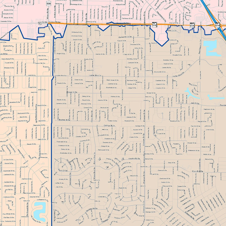 Color Cast Zip Code Style Wall Map of Palm Bay, FL