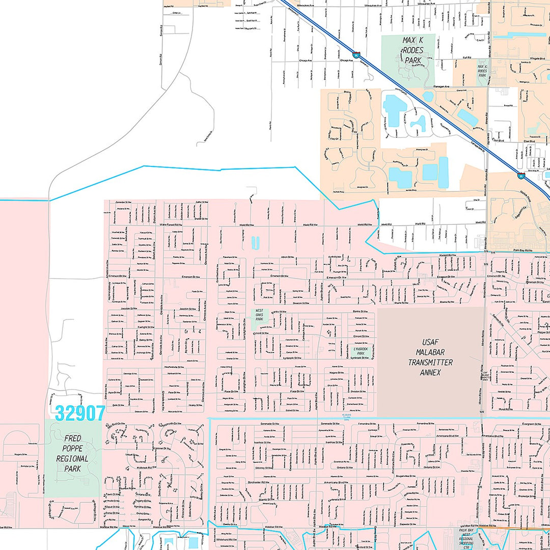 Premium Style Wall Map of Palm Bay, FL