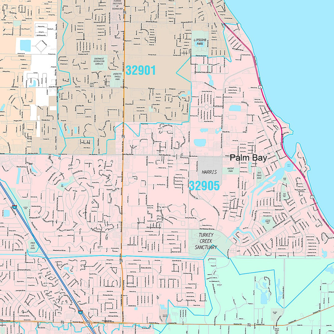 Premium Style Wall Map of Palm Bay, FL