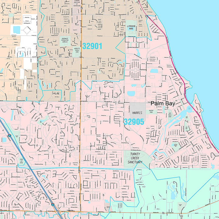 Premium Style Wall Map of Palm Bay, FL