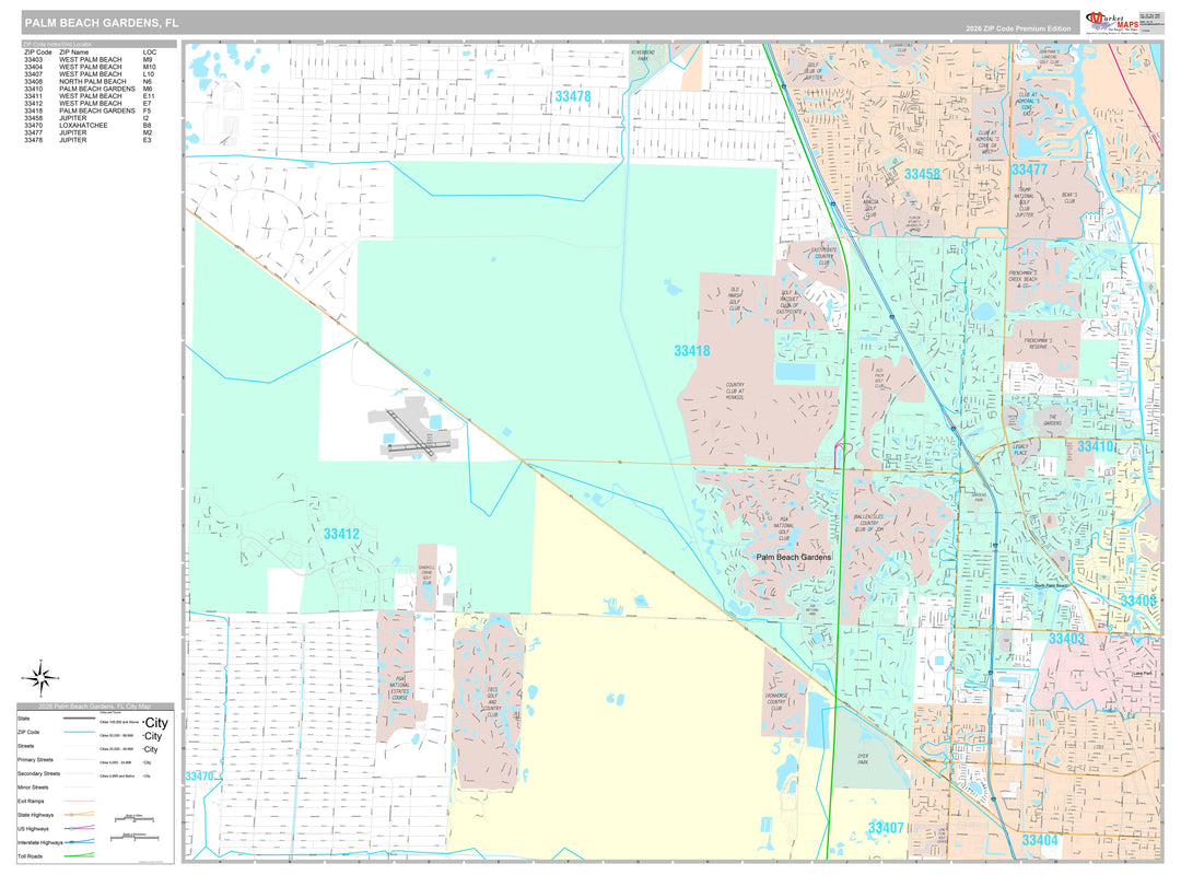 Premium Style Wall Map of Palm Beach Gardens, FL