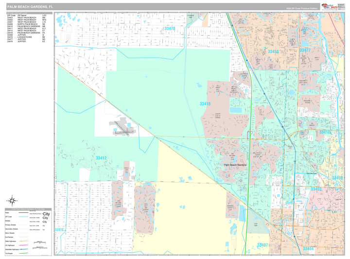 Premium Style Wall Map of Palm Beach Gardens, FL