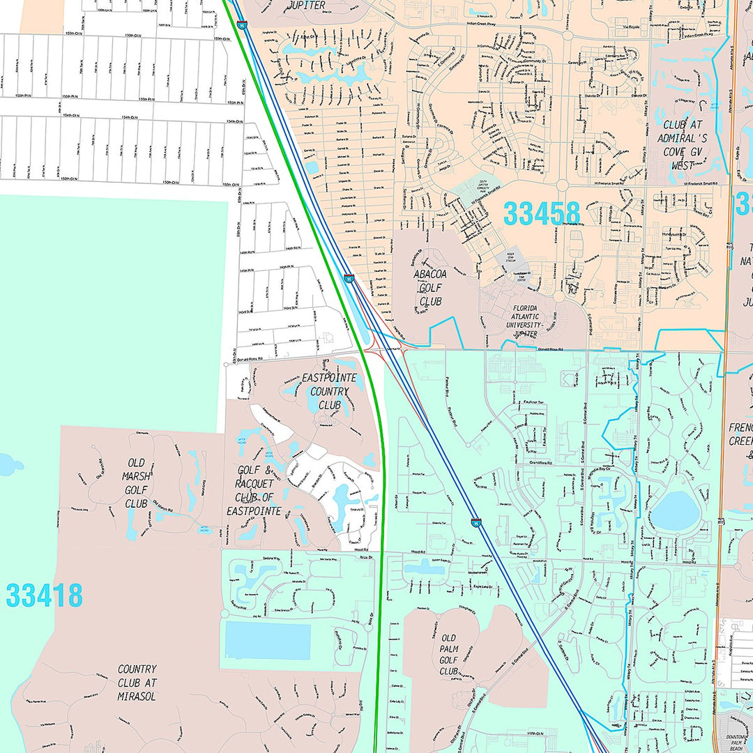 Premium Style Wall Map of Palm Beach Gardens, FL