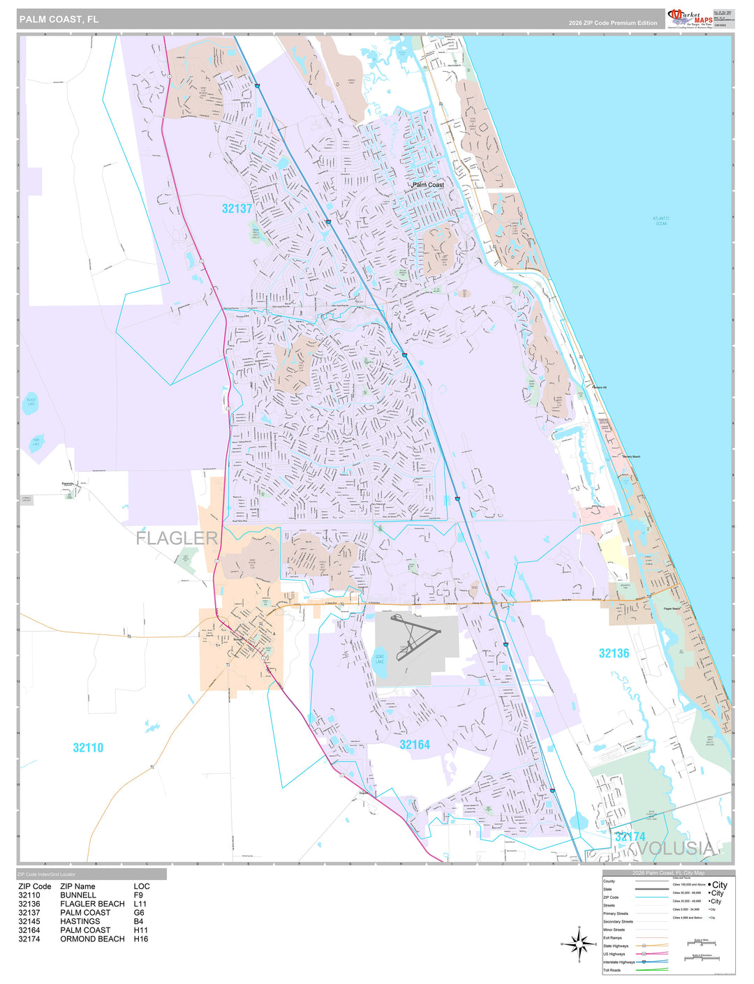 Premium Style Wall Map of Palm Coast, FL