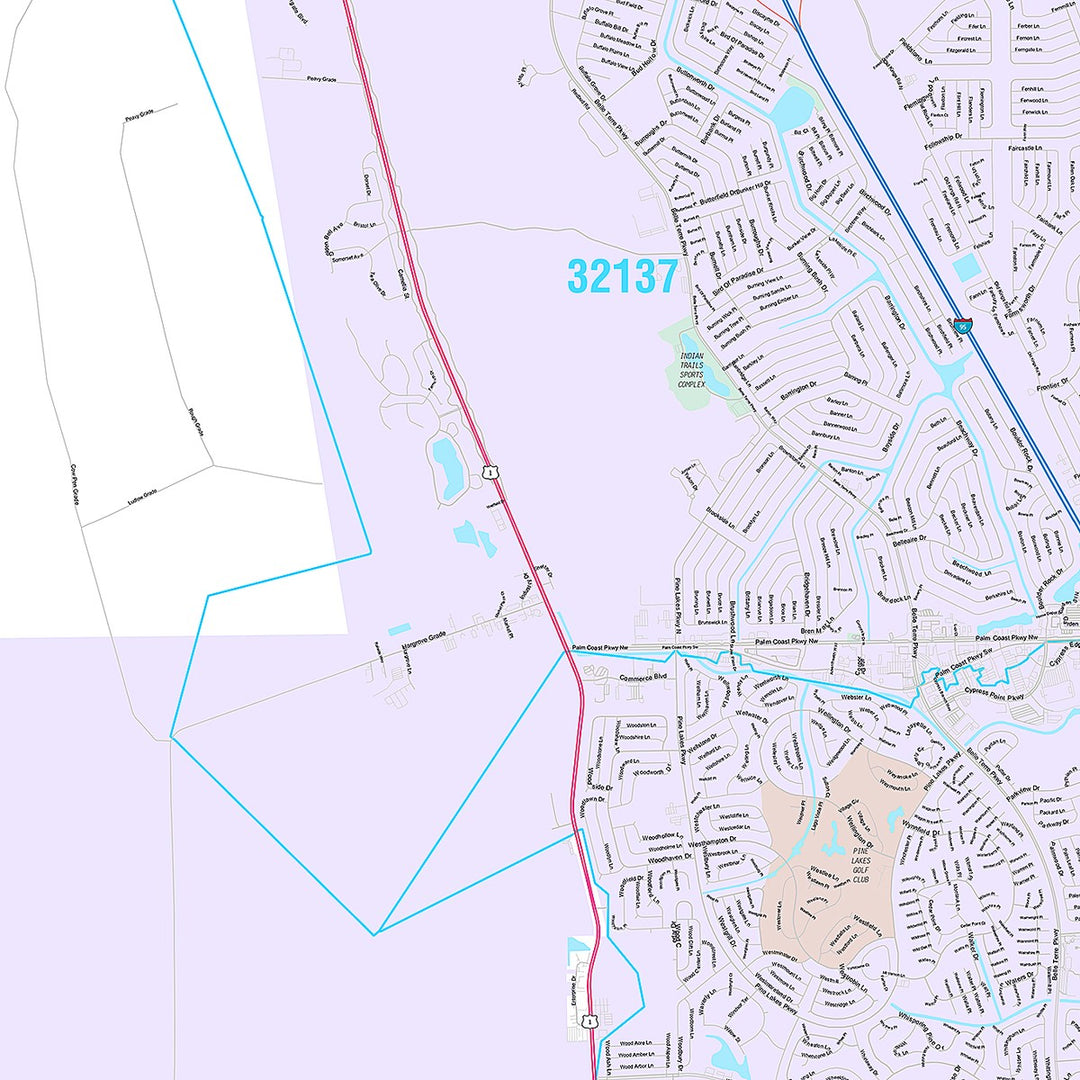 Premium Style Wall Map of Palm Coast, FL