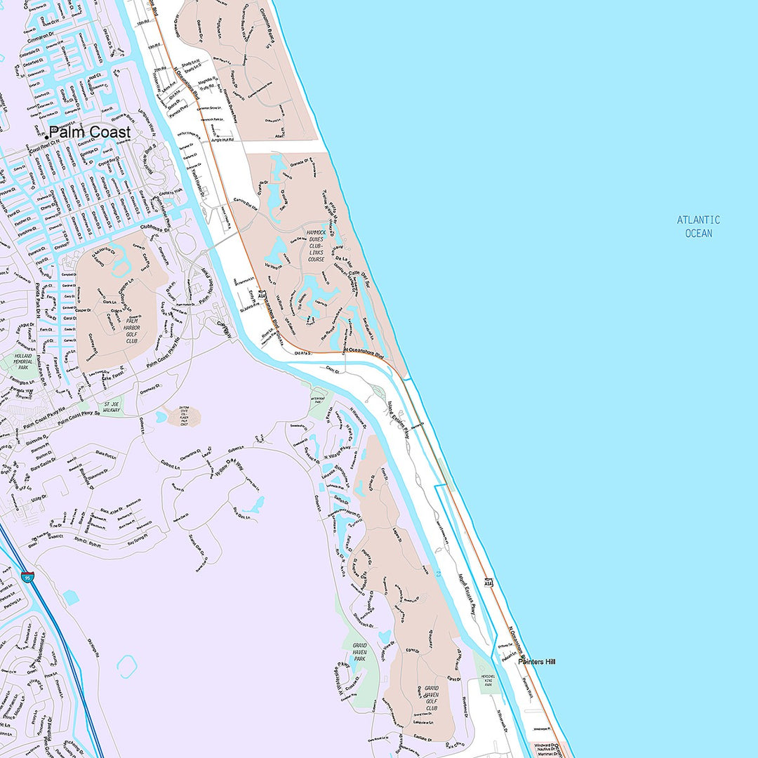 Premium Style Wall Map of Palm Coast, FL