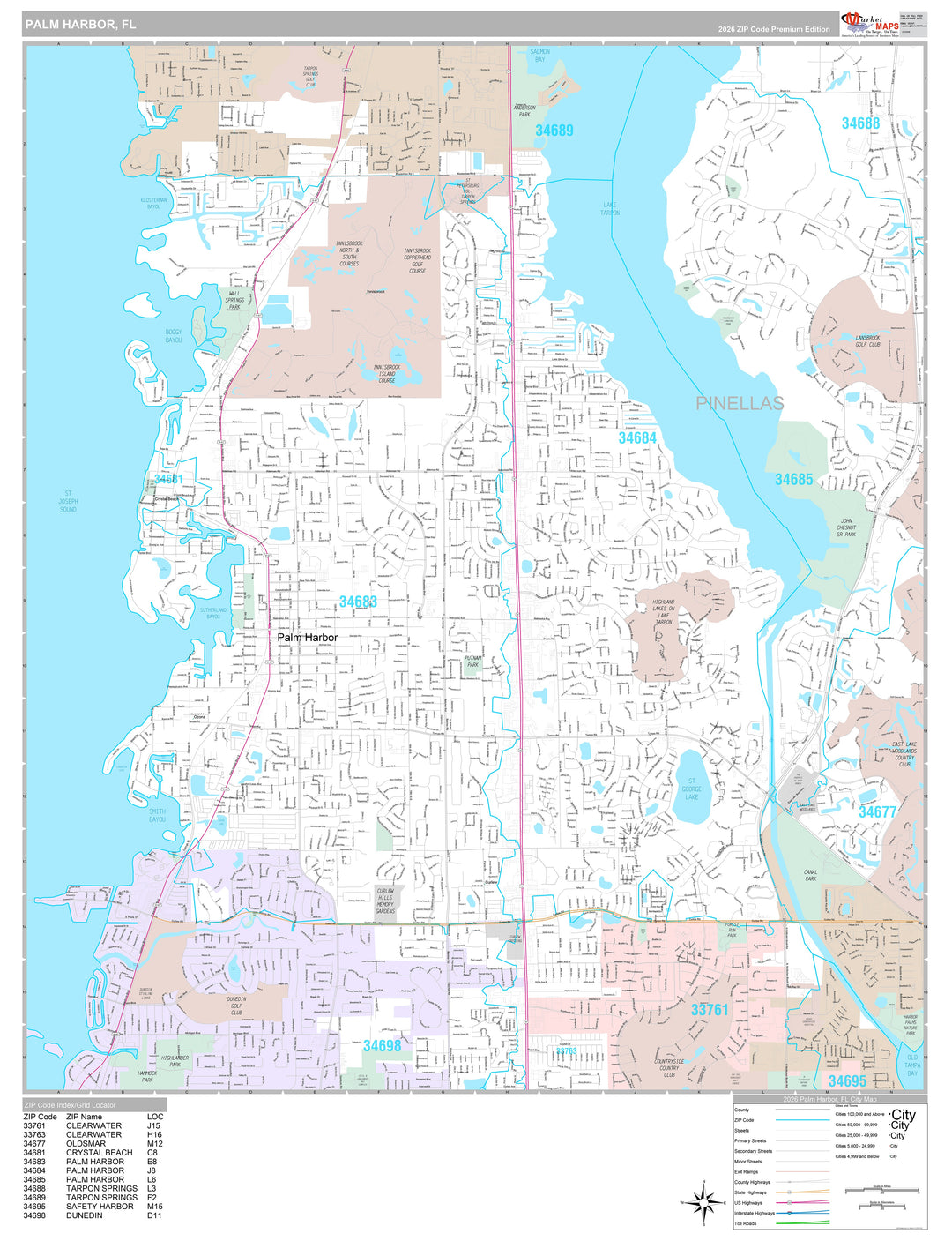 Premium Style Wall Map of Palm Harbor, FL
