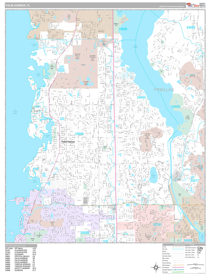 Premium Style Wall Map of Palm Harbor, FL