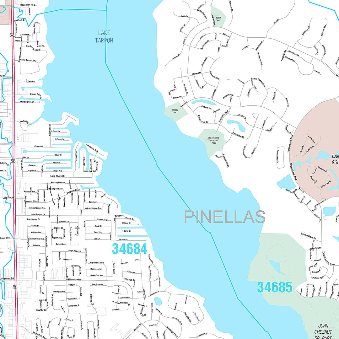 Premium Style Wall Map of Palm Harbor, FL