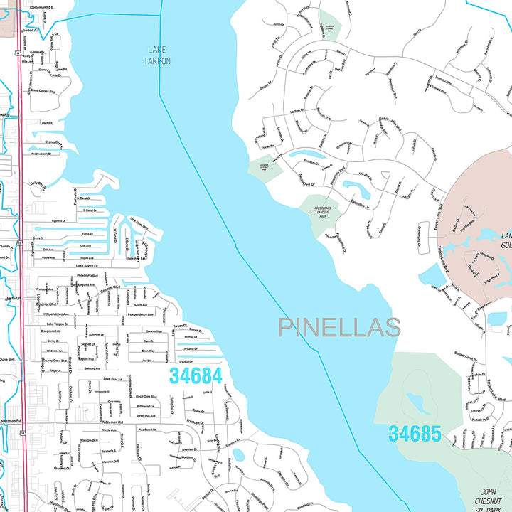 Premium Style Wall Map of Palm Harbor, FL